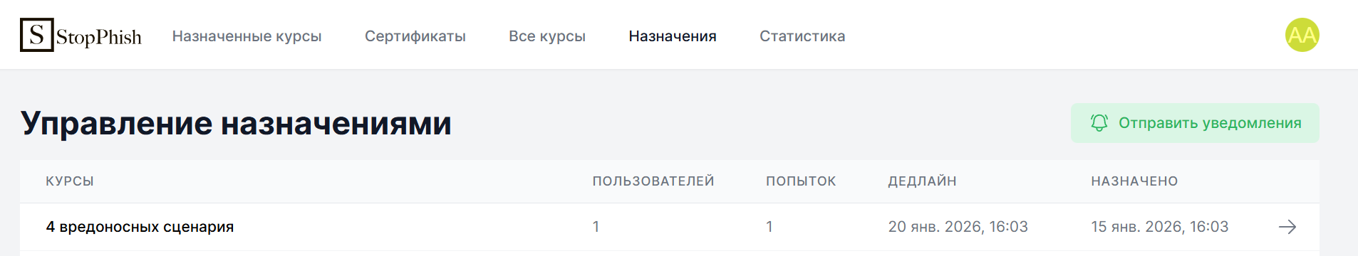 Назначения